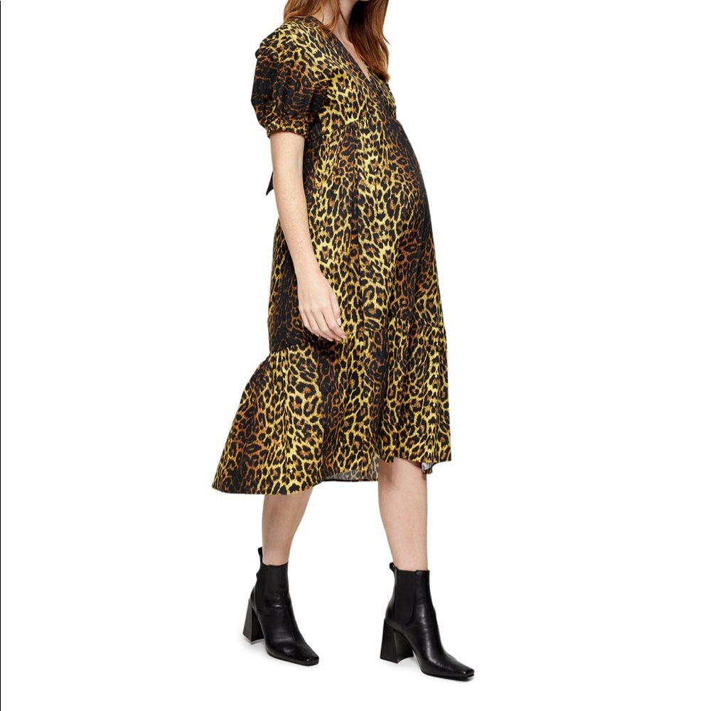 Topshop back bow leopard midi maternity dress
